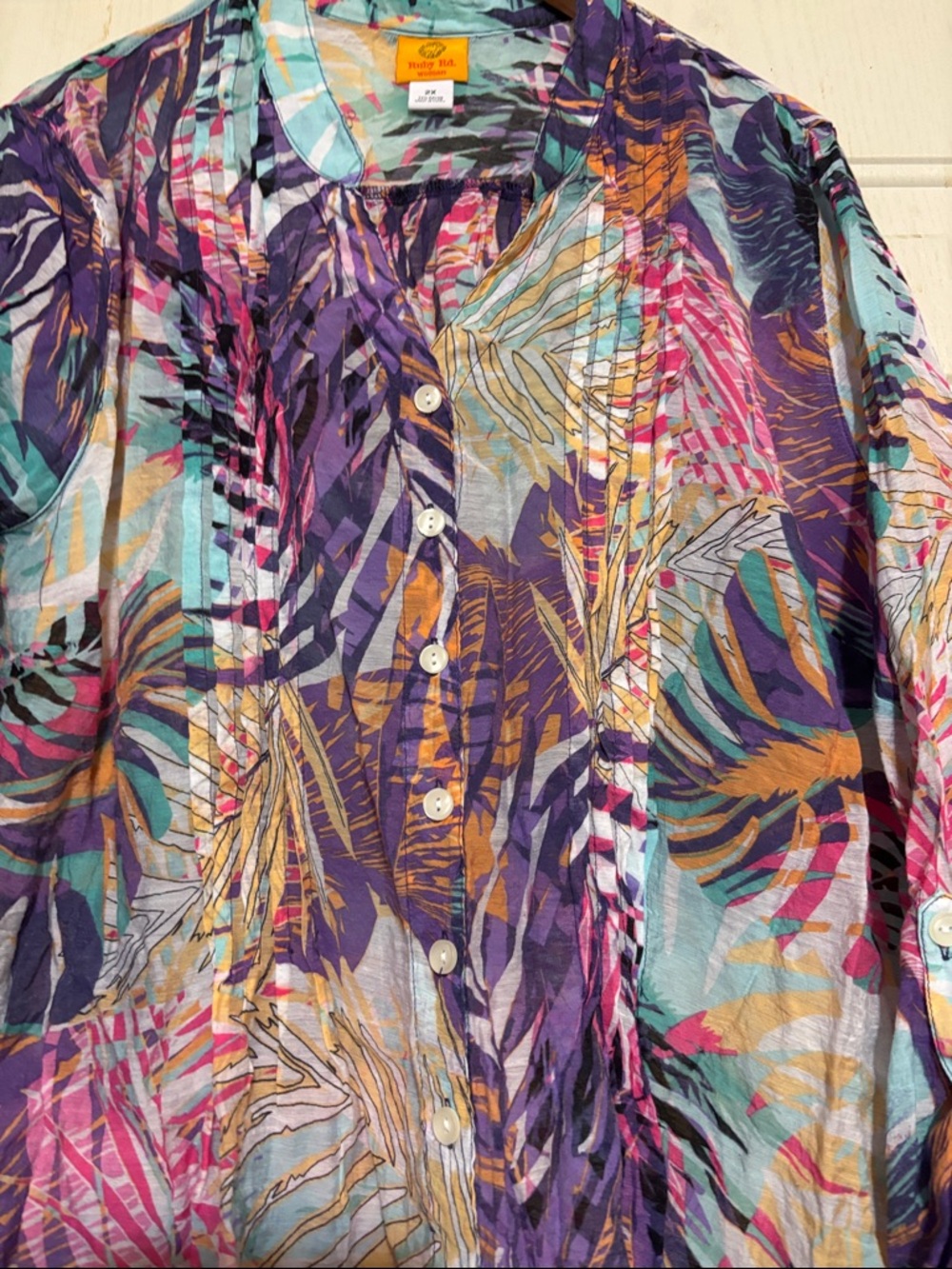 Ruby Rd. Multicolor Tropical Leaf Button-Front Blouse - Picture 3 of 6